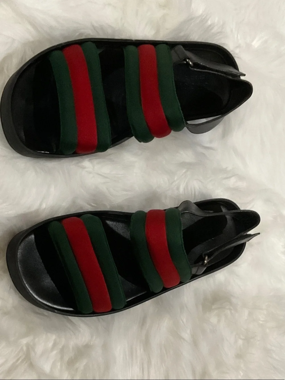 Gucci Black Sandals with Green and Red Straps